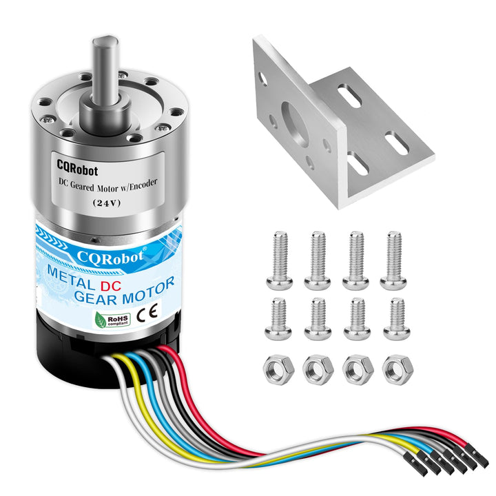 10:1 Metal DC Geared-Down Motor 37Dx65L mm 24V, with 64 CPR Encoder and Mounting Bracket. 24V-14W-10