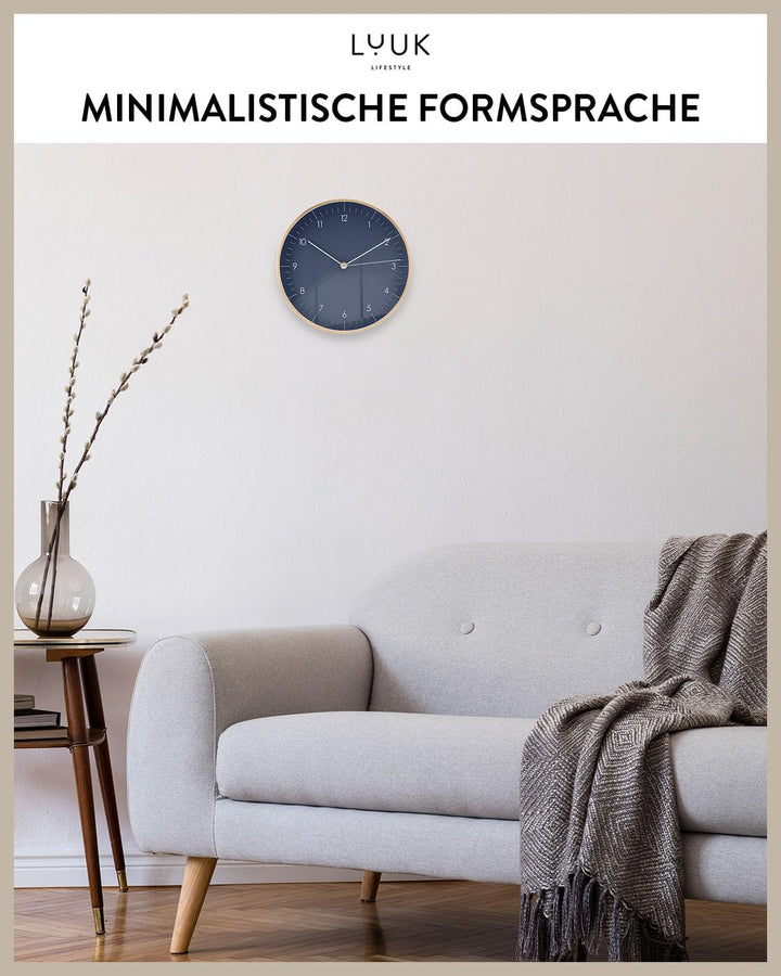 LUUK LIFESTYLE Moderne Quarz Wanduhr, Geräuschlos, 24,8cm, Dunkelblau | lesbare arabische Ziffern, g
