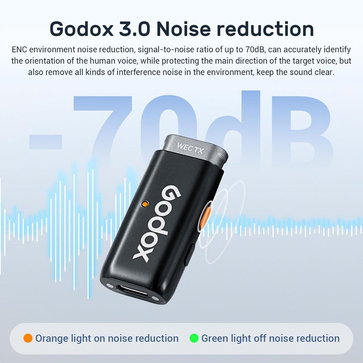 Godox WES 2 KIT2 Lavalier Mikrofon Wireless mit Rauschunterdrückung Kompatibel mit Type-C/Android, 1