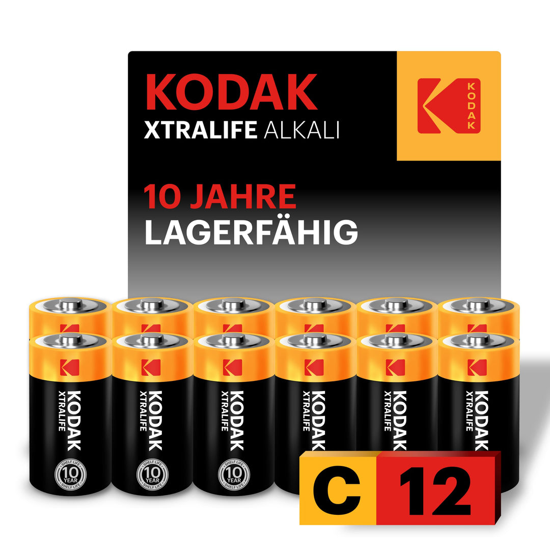 Kodak | Typ C Batterien | C Zellen LR14 Batterie | 12 Stück | Alkalibatterie | 1,5 V