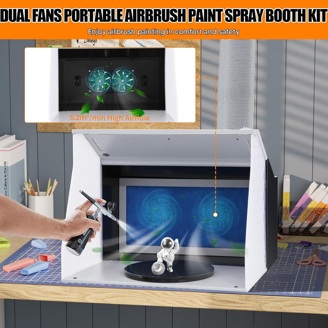 Airbrush Kabine Absauganlage 5.2m³/min, Klappbare Lackierkabine mit LED, Entlüftungsschlauch, Doppel