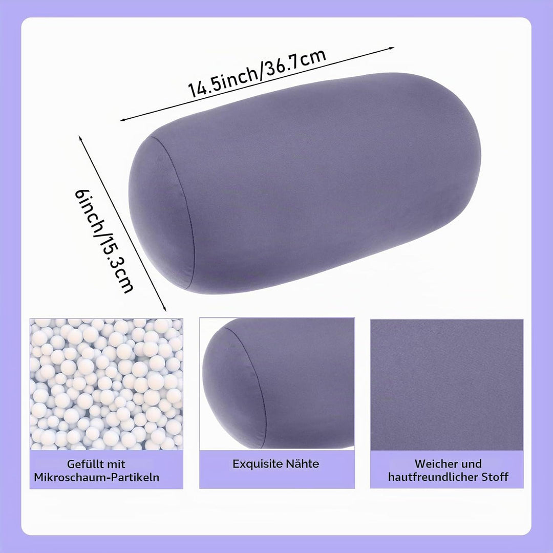 2 Stück Mikroperlen Nackenrollen 37 x 16 cm, Weiches Zylinderkissen für Nacken Kopf Rücken Unterstüt