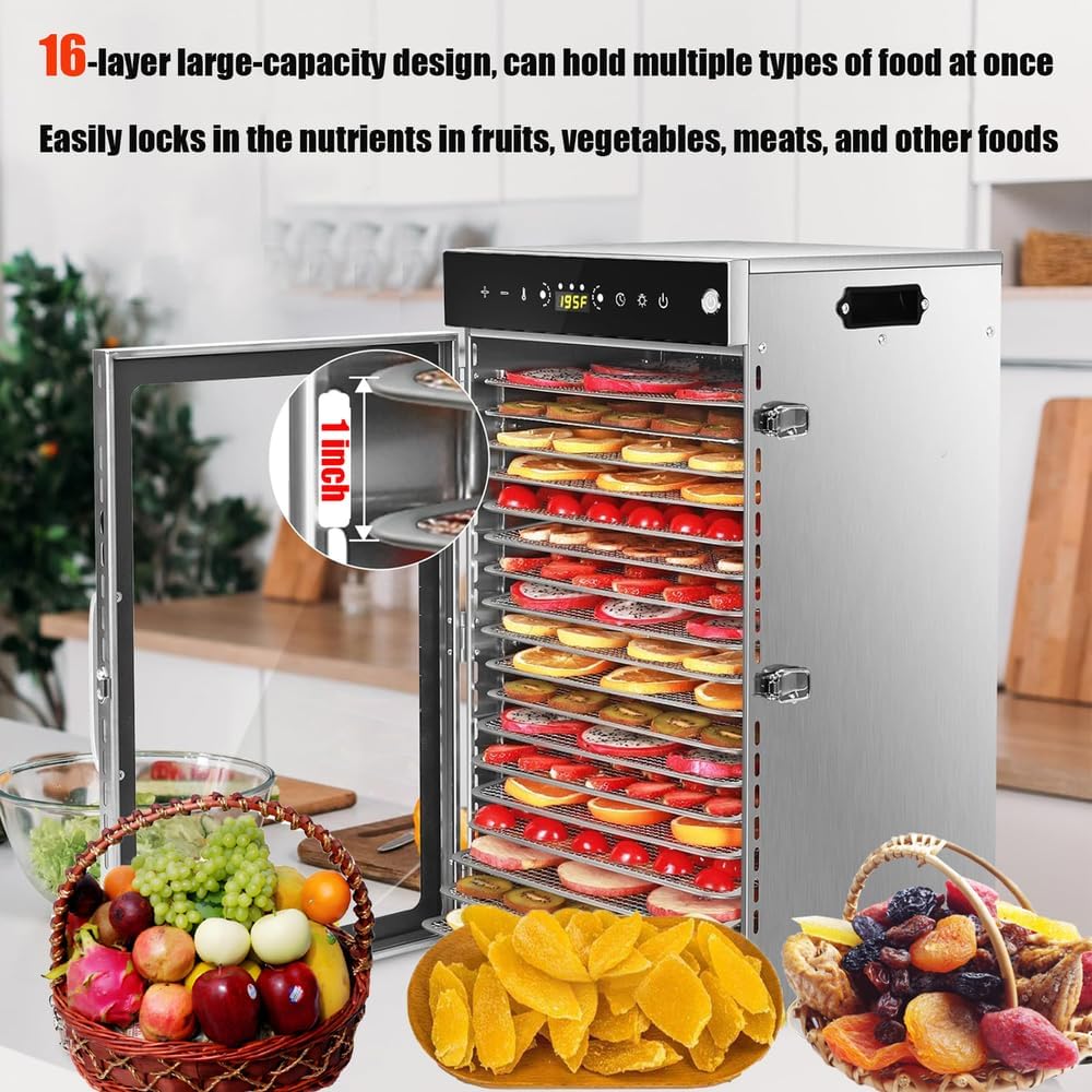 360°Drehfunktion Food dörrautomat (10 extragrosse Tablett) 800W Doppellüfter,24 Hour Digital Timer T