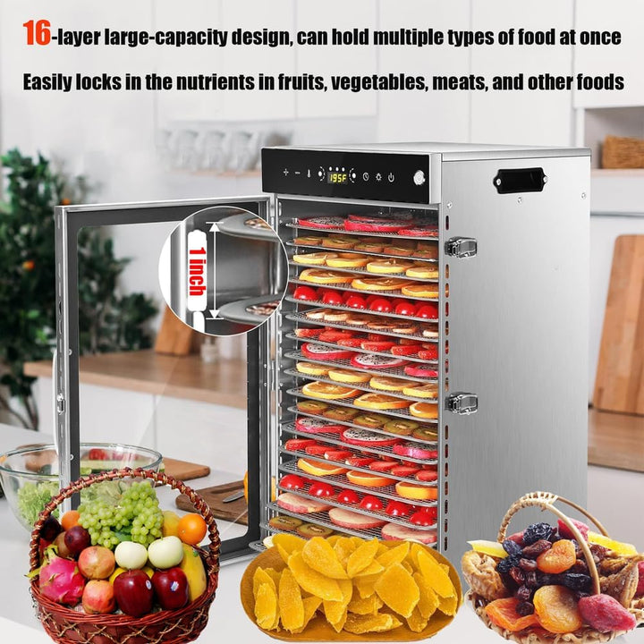 360°Drehfunktion Food dörrautomat (10 extragrosse Tablett) 800W Doppellüfter,24 Hour Digital Timer T