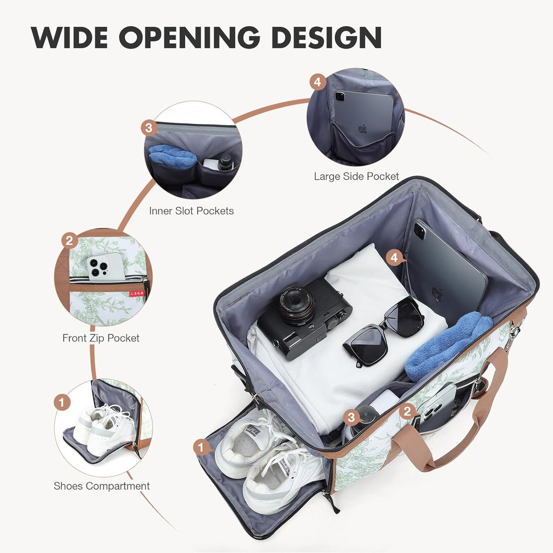 Lekesky Reisetasche Damen, Weekender Damen Klein mit Schuhfach, Grosses Öffnungsdesign, 33L Klinikta