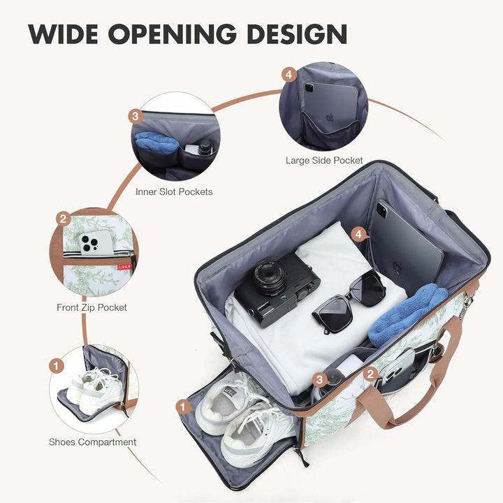 Lekesky Reisetasche Damen, Weekender Damen Klein mit Schuhfach, Grosses Öffnungsdesign, 33L Klinikta