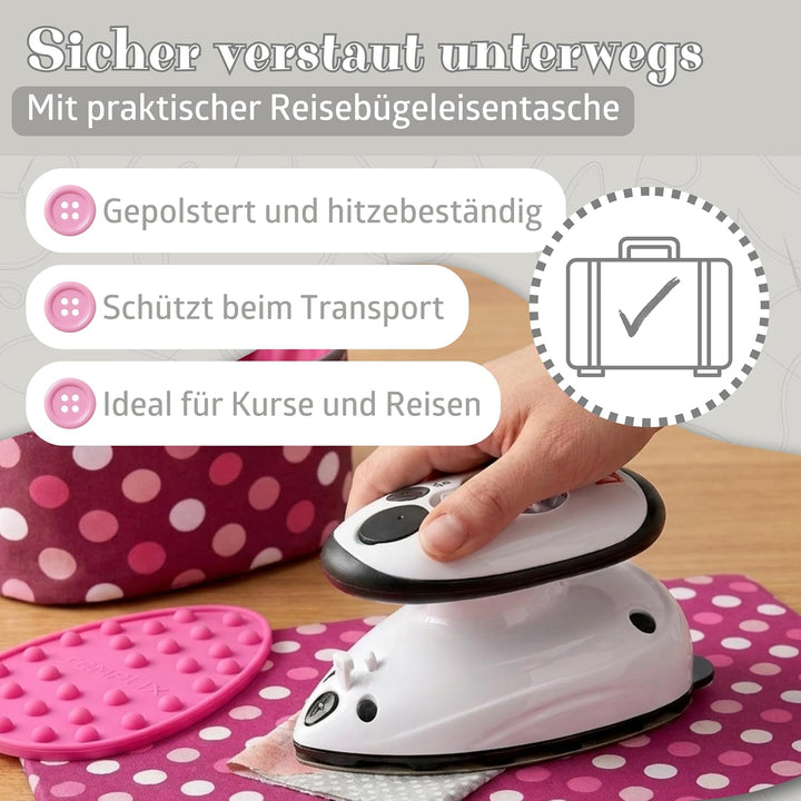 Prym Mini Dampf Bügeleisen Mit SEMPLIX Silikon Ablage Im Set (Pinky), Kleines Leichtes Dampf Bügelei