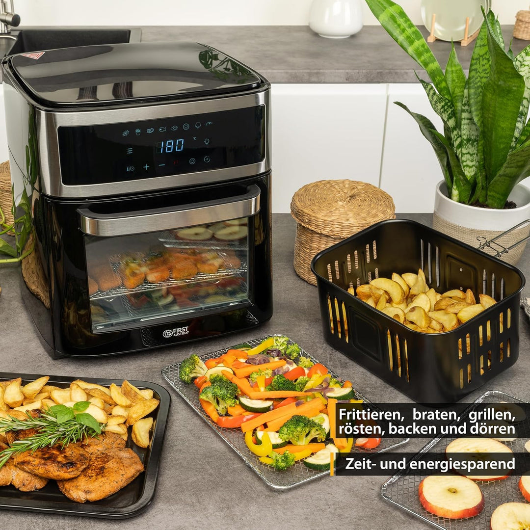 TZS First Austria Air Fryer Oven 13L | Digitalsteuerung | 8 Programme | Rotisserie | Innenbeleuchtun
