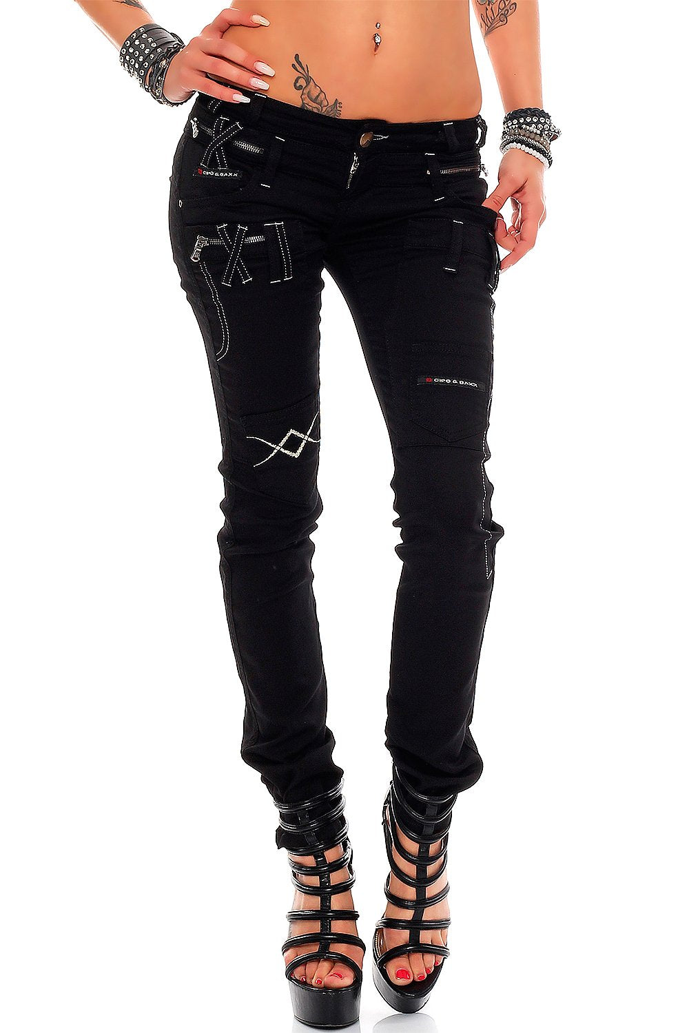 Cipo & Baxx Damen Jeans – Stylische Slim & Regular Fit Hosen mit Stretch, Ziernähten, Zippern & Used