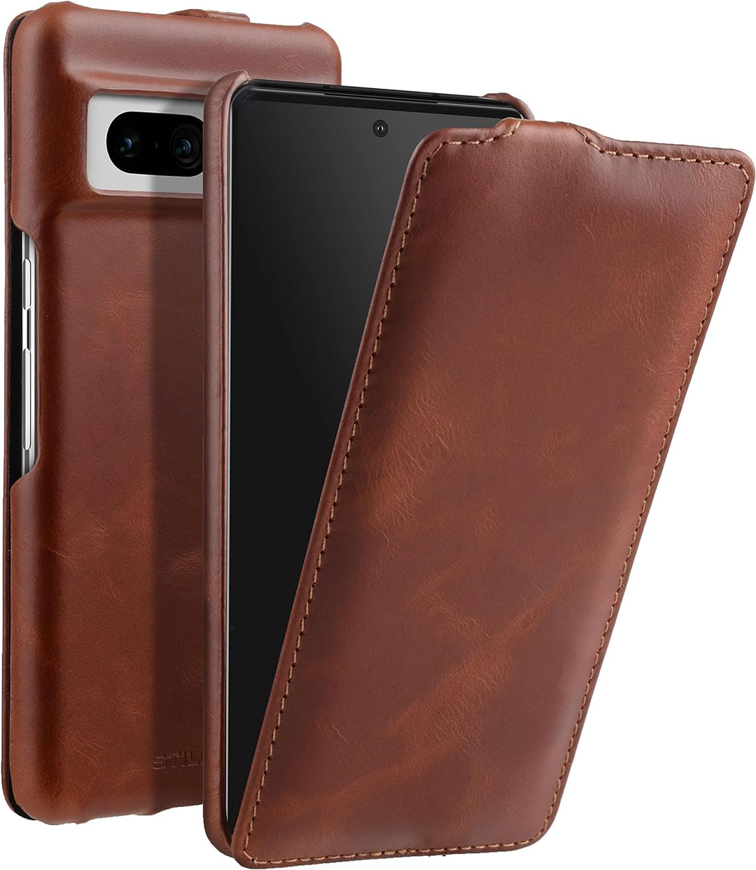 STILGUT UltraSlim kompatibel mit Google Pixel 7 Hülle - Pixel 7 Flip Case aus Leder, Klapphülle, Han