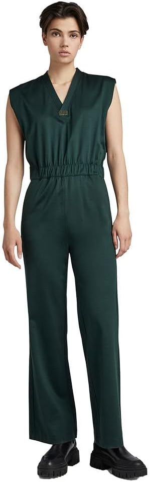G-STAR RAW Damen Wide Leg V-Neck Jumpsuit XL Grün (laub D22370-C813-4287), XL Grün (laub D22370-C813