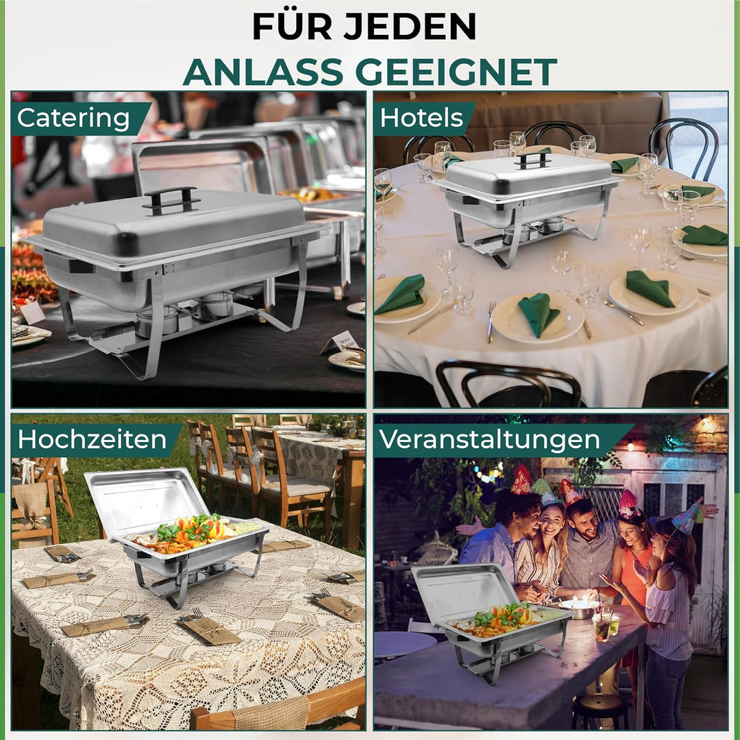 Set mit 4 Speisenwärmern LEUTHERIA - Chafing Dish aus lebensmittelechtem Edelstahl für Buffet/Profes