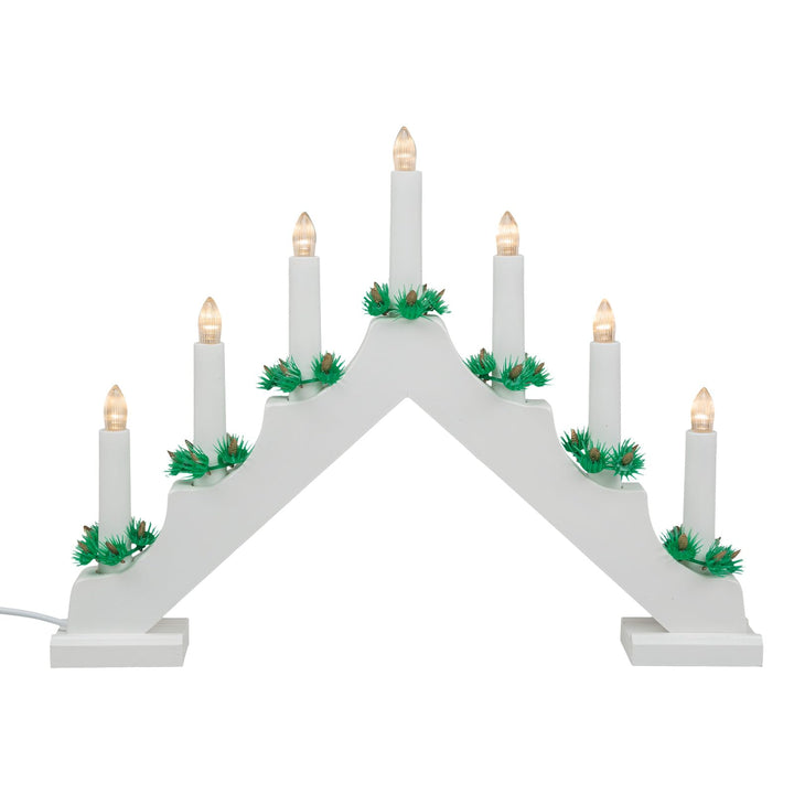 Idena 31837 - LED Adventsleuchter aus weiss lackiertem Holz mit 7 warmweissen LED Kerzenlichtern, Sc