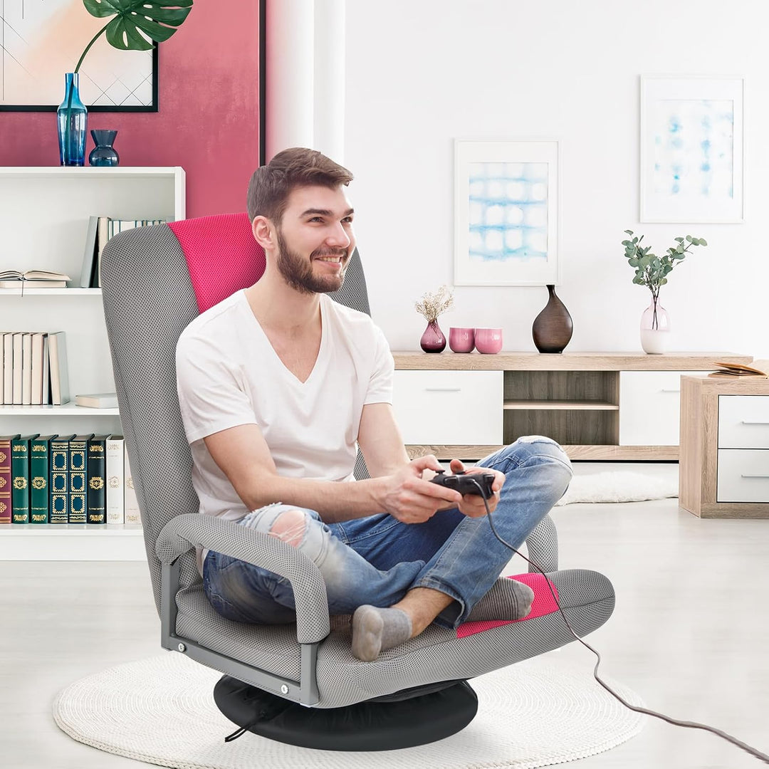 GOPLUS Bodenstuhl 360°drehbar, Bodensessel mit 6-Fach Verstellbarer Rückenlehne, klappbarer Gamingse