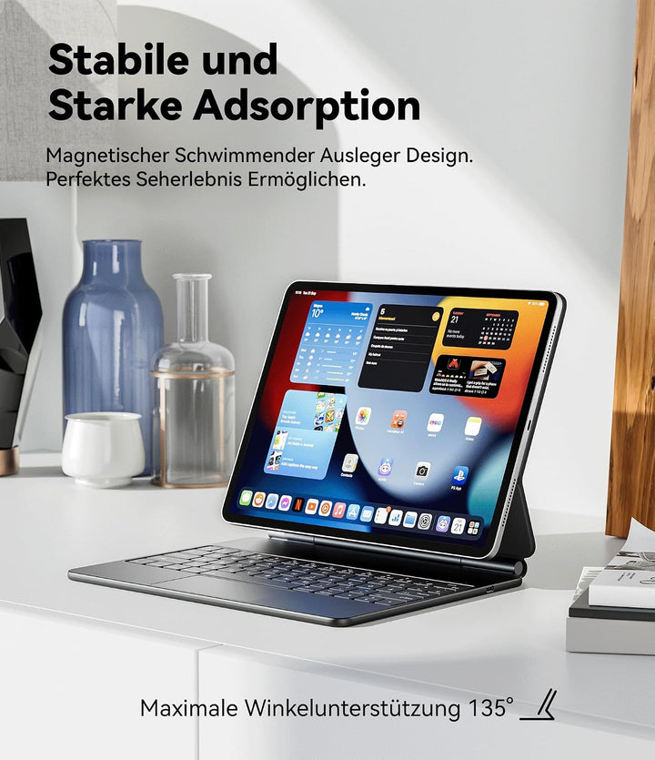 Earto iPad Pro 12,9 Tastatur 2022, Magnetische Freischwebende Tastatur Hülle mit Touchpad, 7-Farbige