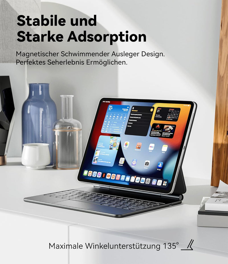 Earto iPad Pro 12,9 Tastatur 2022, Magnetische Freischwebende Tastatur Hülle mit Touchpad, 7-Farbige