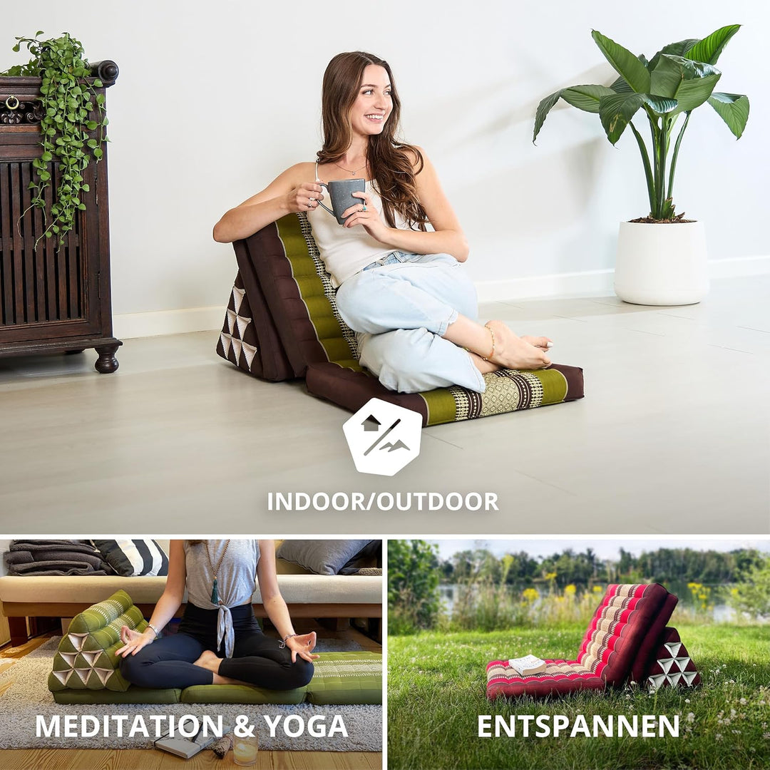 livasia Thaikissen mit 3 Auflagen, Dreieckskissen mit Klappmatratze, Keilkissen Kapok, Rückenkissen