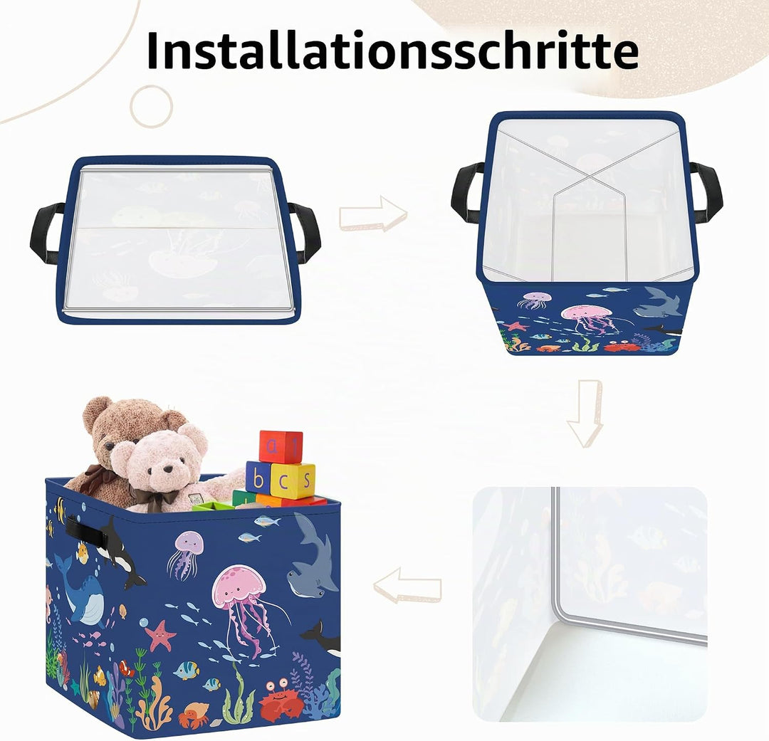 Clastyle 3 Stück Meerestiere Aufbewahrungsbox Stoff für Kallax Faltbar Aufbewahrungskorb Klein Schra