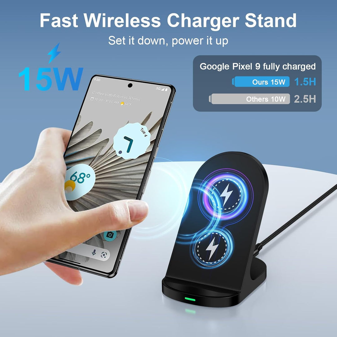 Induktive Ladestation, 15W Fast Wireless Charger Stand für Google Pixel 10/10 Pro/9/9 Pro/9a/8/7, Sa