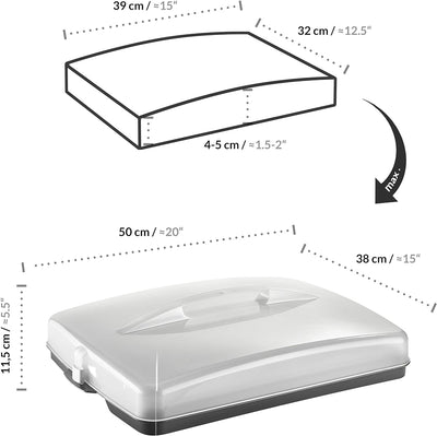 Grizzly Blechkuchen-Transportbox mit Klick-Verschluss, 50 x 38 x 11,5 cm, Kuchen-Transportbox rechte