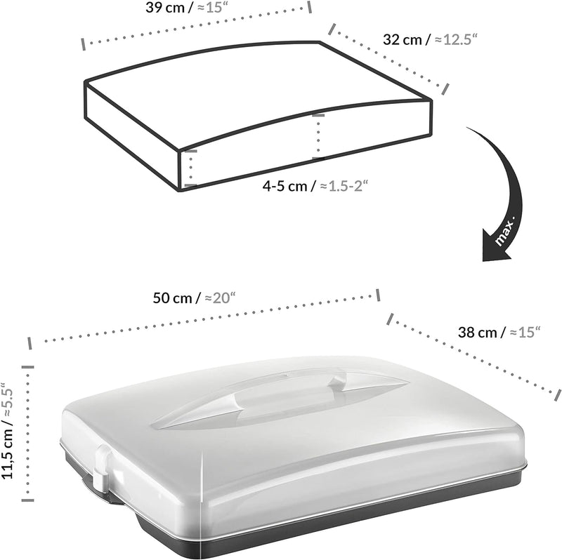 Grizzly Blechkuchen-Transportbox mit Klick-Verschluss, 50 x 38 x 11,5 cm, Kuchen-Transportbox rechte