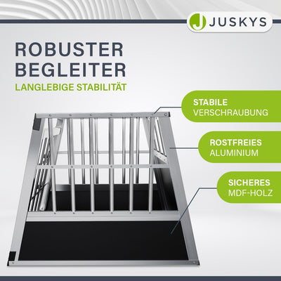 Juskys Alu Hundetransportbox L - 91x65x69 cm - Auto Hundebox robust & pflegeleicht - Gittertür versc
