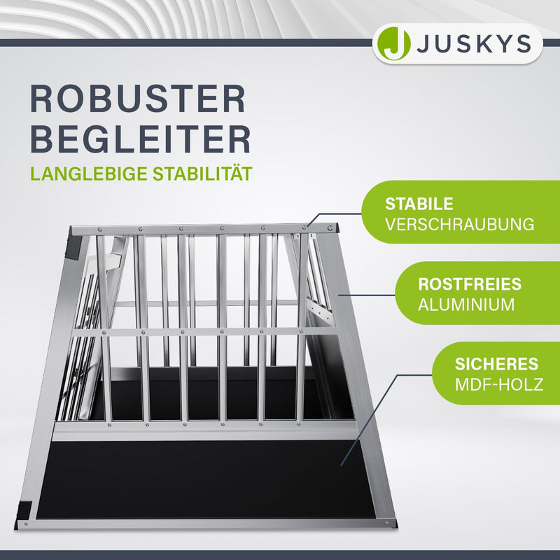Juskys Alu Hundetransportbox L - 91x65x69 cm - Auto Hundebox robust & pflegeleicht - Gittertür versc