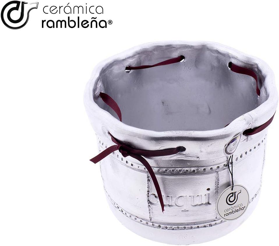 CERÁMICA RAMBLEÑA | Silberner Tafelaufsatz -Schleife inbegriffen- | Keramischer Tafelaufsatz | Dekor