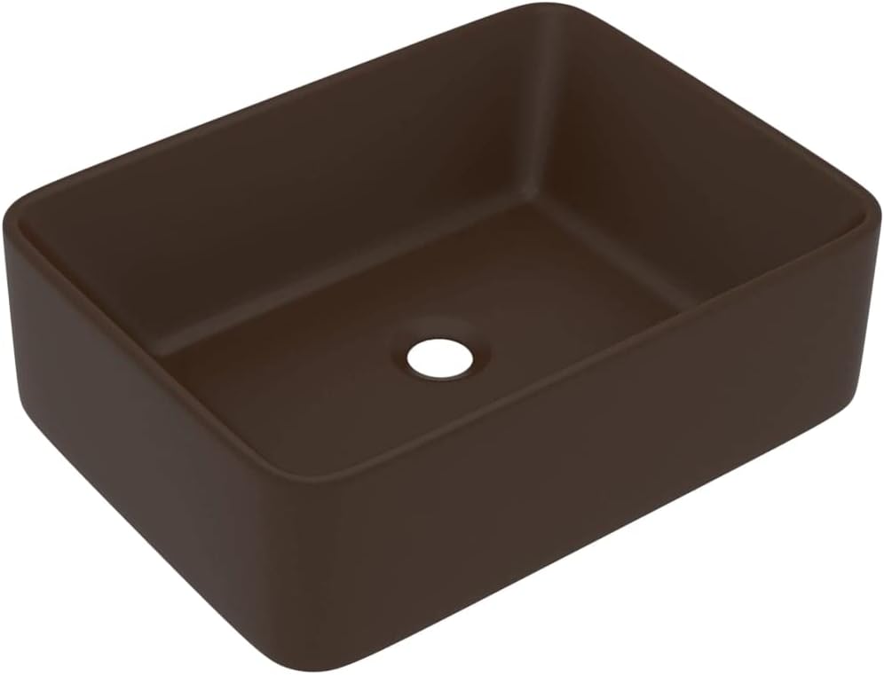 WIFESE Luxus-Waschbecken Matt Dunkelbraun 41x30x12 cm Keramik Aufsatzwaschbecken Eckig Badezimmer Mö