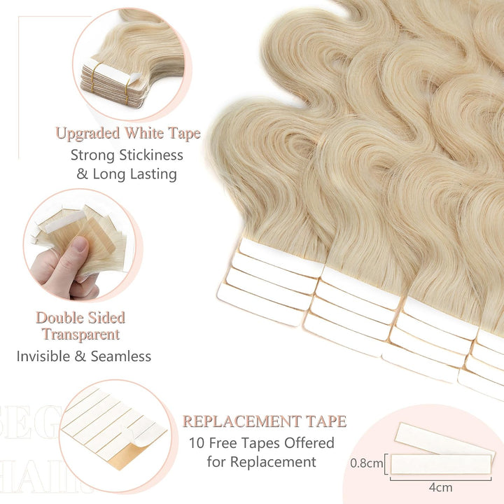 SEGO Tape Extensions Echthaar GEWELLT 12zoll/30cm 20 Stück Klebeband Haarverlängerung 100% Remy Haar