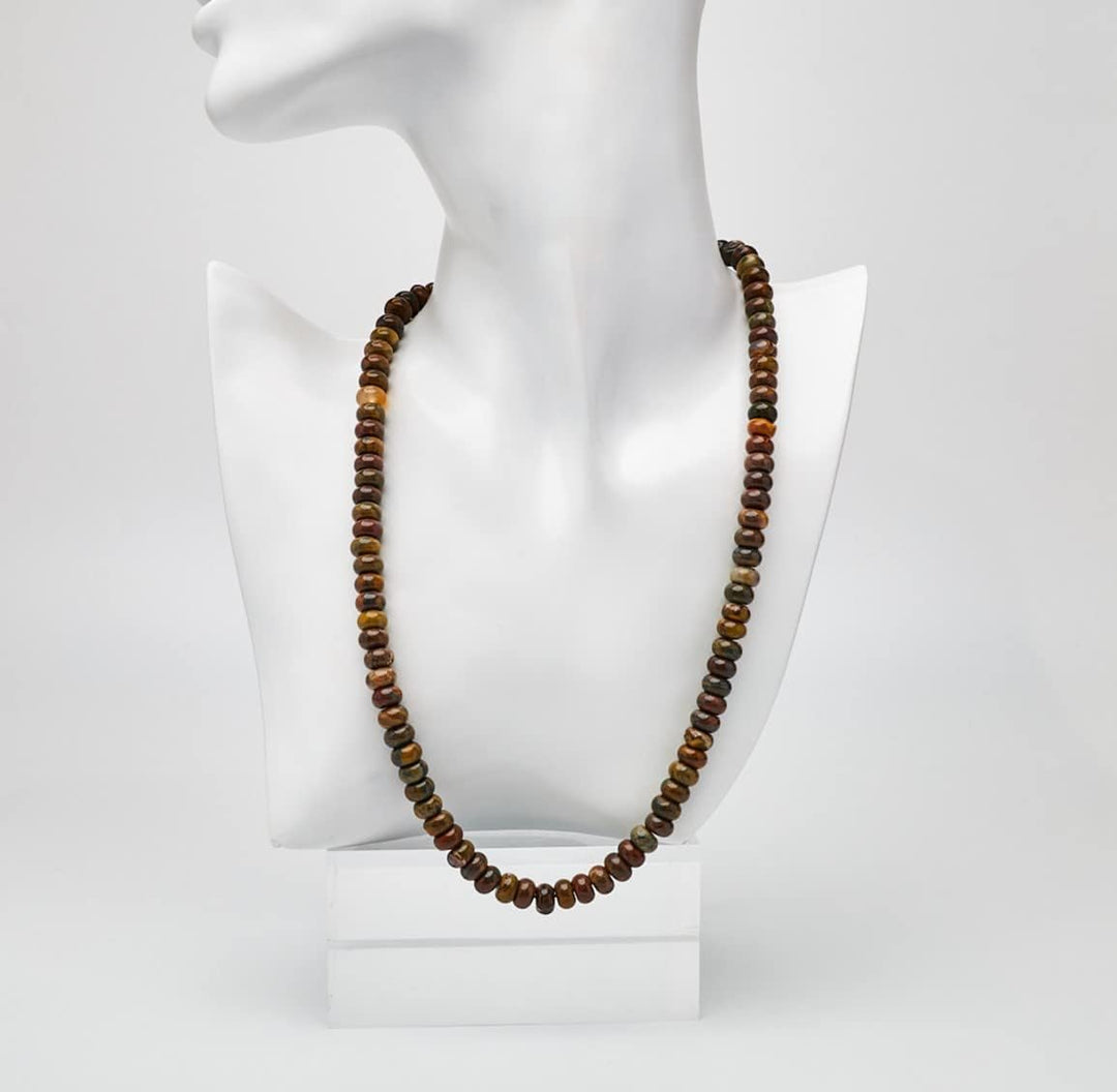 Handgemachte Herren Perlenkette Kette Tigerauge Onyx Grau Achat Jaspis | 8MM Natürliche Edelsteine H