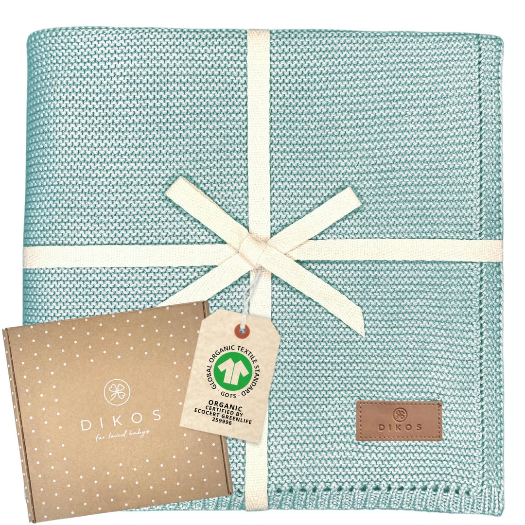 DIKOS® Babydecke Mint *100%* GOTS Bio Baumwolle | Neugeborenen Decke Kinderwagen mintgrün ganzjährig