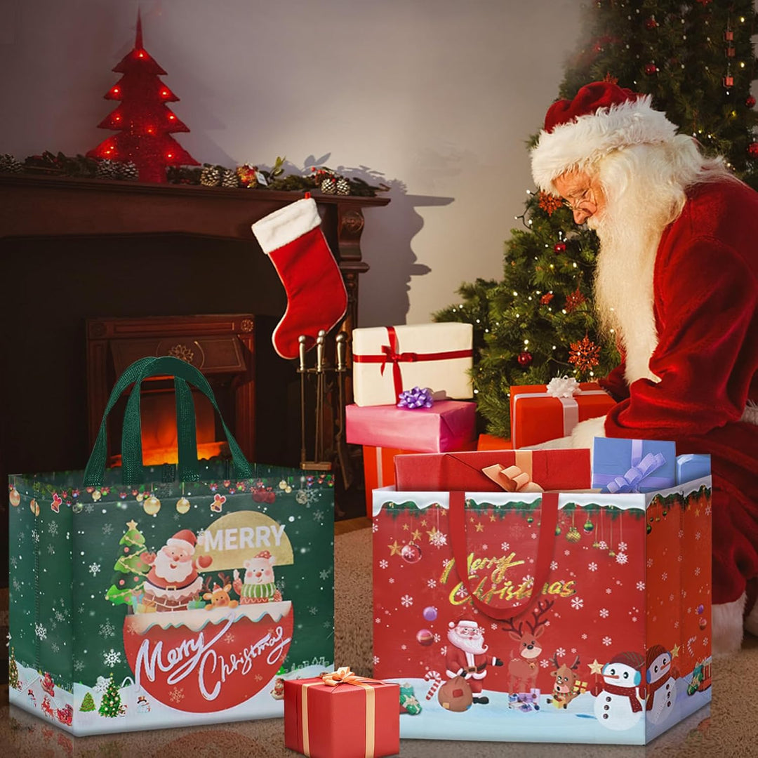 AhfuLife 18 Stück Geschenktüten Weihnachten Gross, Non Woven Weihnachtstaschen Weihnachtstüten Gesch