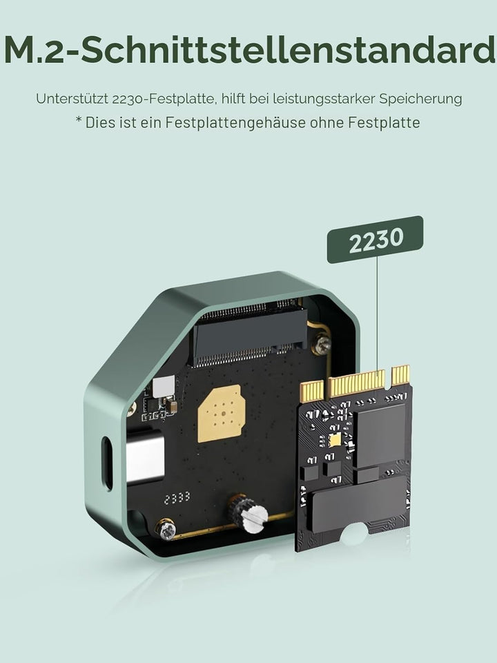 Hagibis M.2 2230 NVMe SSD-Gehäuse, USB C 3.2 Gen 2 Typ-C 10 Gbit/s auf NVMe PCI-E-Adapter, Aluminium