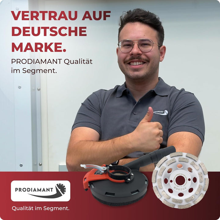PRODIAMANT Absaughaube Set mit Bürsten für Winkelschleifer inklusive 125mm Diamant-Schleiftopf Absau