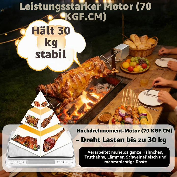 JAOGAUS 220V Grillmotor für Grillspiess, BBQ-Motor 15W Elektromotor, Tragbarer Outdoor Edelstahl Gri