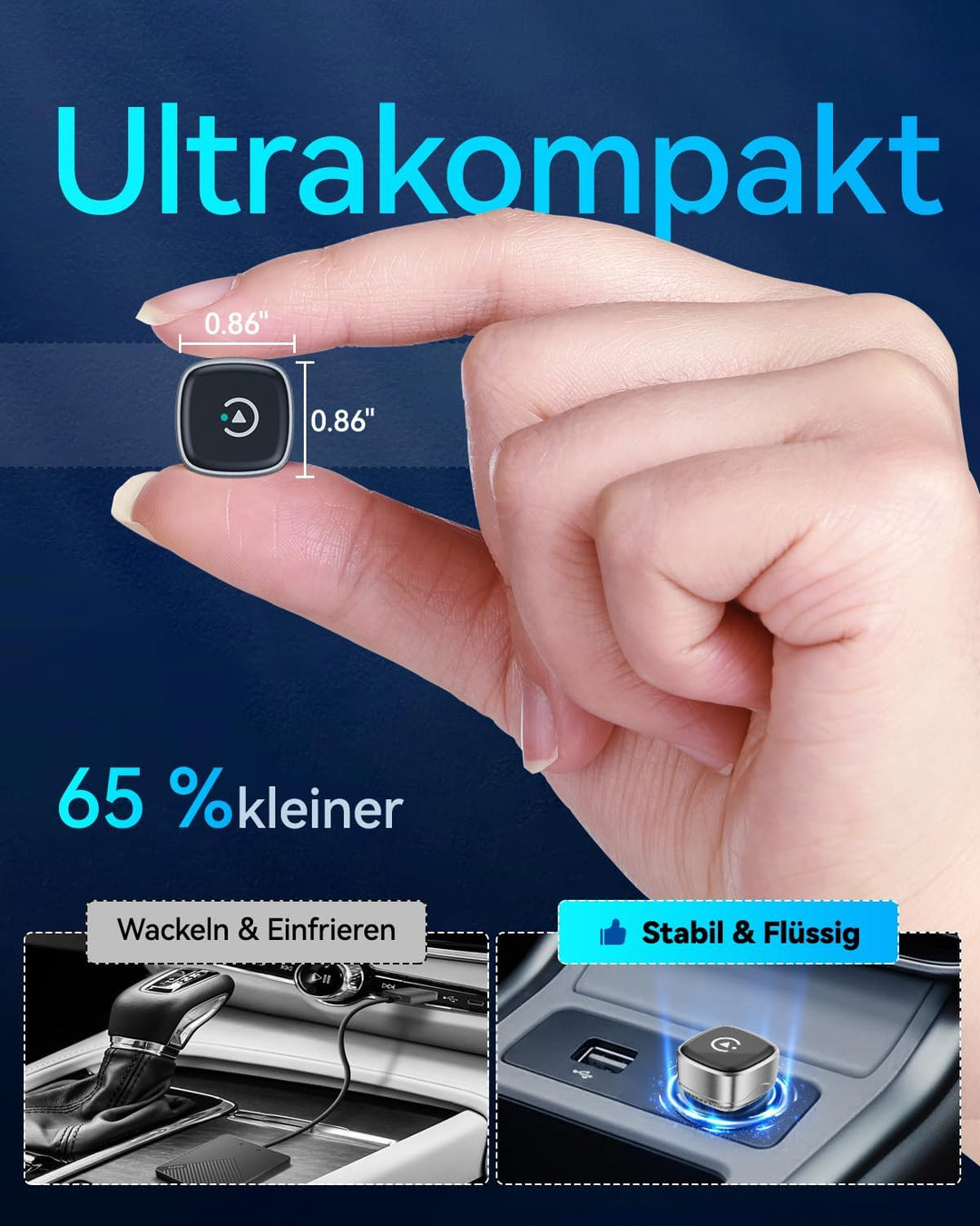 Ultra Mini Wireless CarPlay &amp; Android Auto Adapter 2026, WLAN 6 Bluetooth 5.4, Kabellos CarPlay Adap