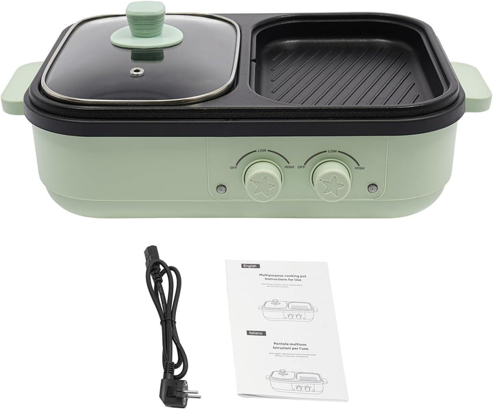 1300W Elektrischer Kochtopf, 2 in 1 Hot Pot Grill, Zweifache Temperaturregelung, Fassungsvermögen 1L
