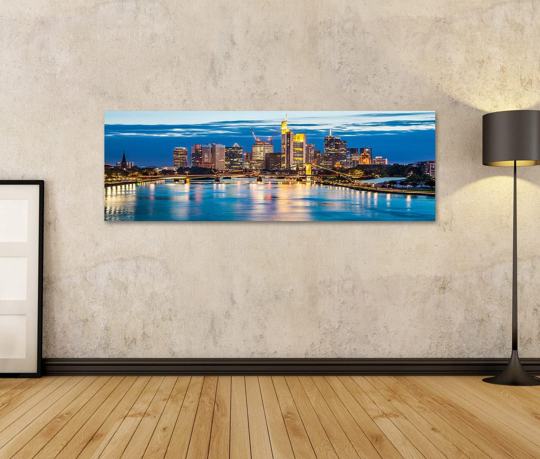 islandburner Bild auf Leinwand Schöne Aussicht Auf Frankfurt Am Main Skyline An Der Dämmerung Deutsc