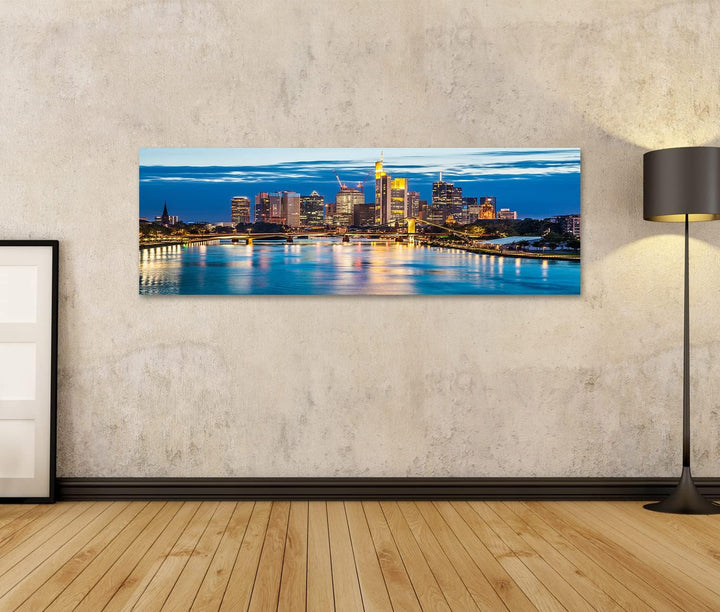 islandburner Bild auf Leinwand Schöne Aussicht Auf Frankfurt Am Main Skyline An Der Dämmerung Deutsc