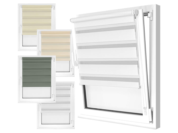 Doppelrollo in 4 Farben & in 8 Grössen - mit Klemmfixierung am Fensterahmen und fest montierter Träg
