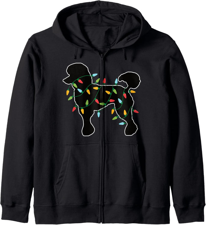 Pudel Lichterkette Weihnachtsmotiv Hund Geschenk Weihnachten Kapuzenjacke
