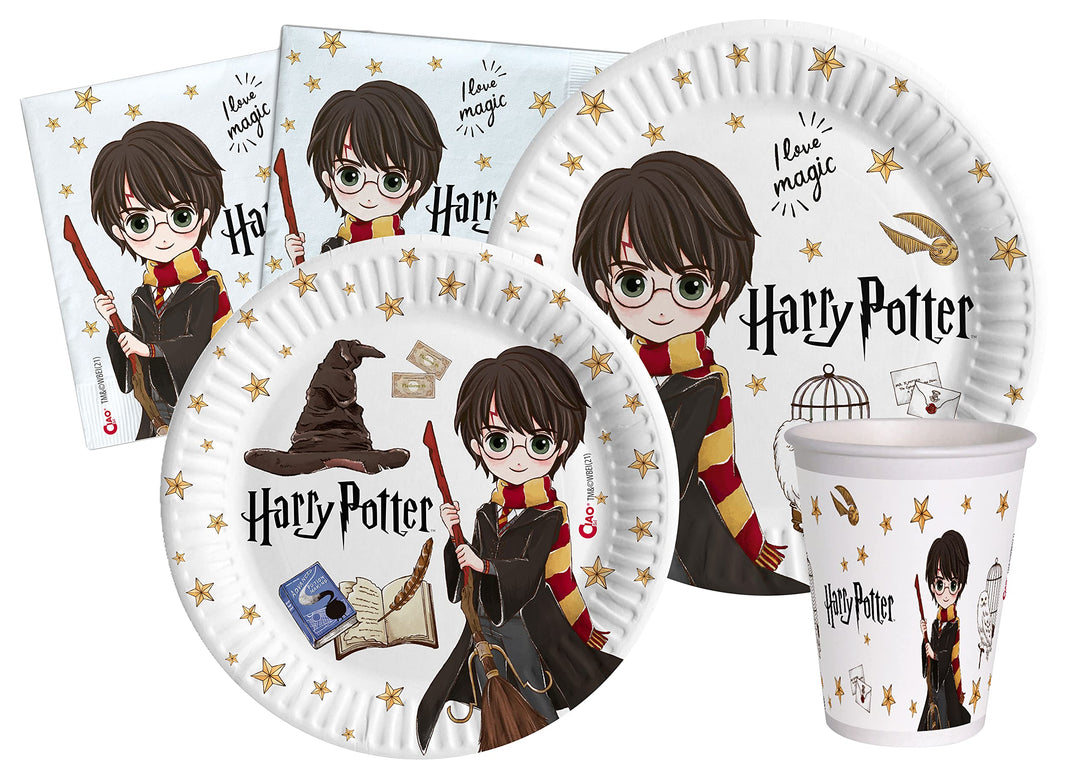 Partygeschirr Party-Set Harry Potter für 24 Personen (112 pcs: 24 Pappteller Ø23cm, 24 Pappteller Ø1