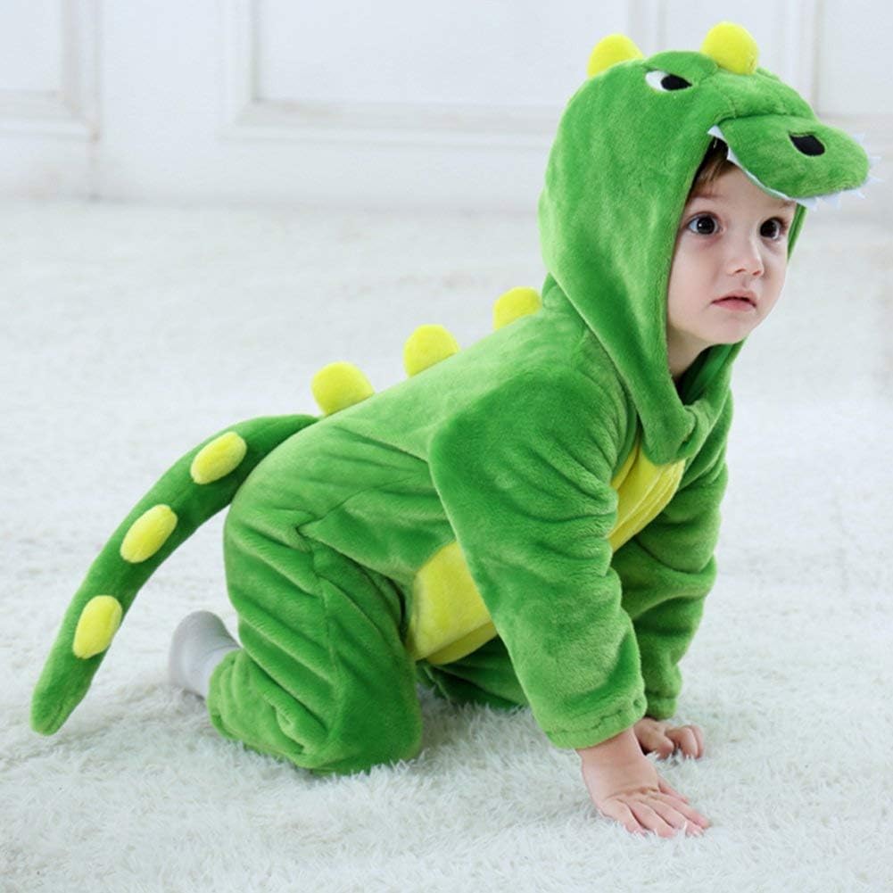 LOLANTA Baby Dinosaurier Drachen Kostüm mit Kapuze, Kinder Flanell Overall, Karneval Kostüm für Klei