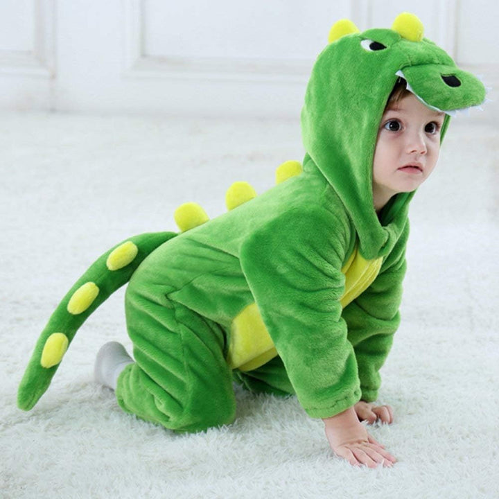 LOLANTA Baby Dinosaurier Drachen Kostüm mit Kapuze, Kinder Flanell Overall, Karneval Kostüm für Klei