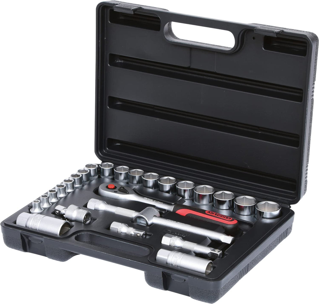 KS Tools 911.0626 3/8 Zoll Steckschlüssel-Satz | inklusive Umschaltknarre, 45-Zahn | matt satiniert