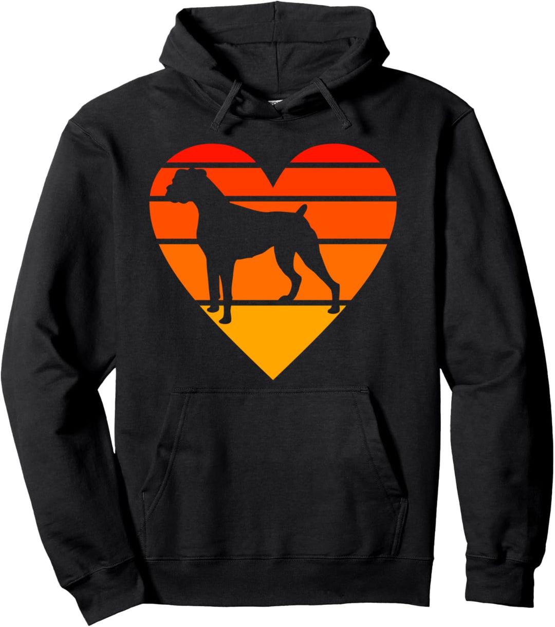 Retro Boxer Dog Love Mom Dad Sunset Heart Men Women Kids Pullover Hoodie