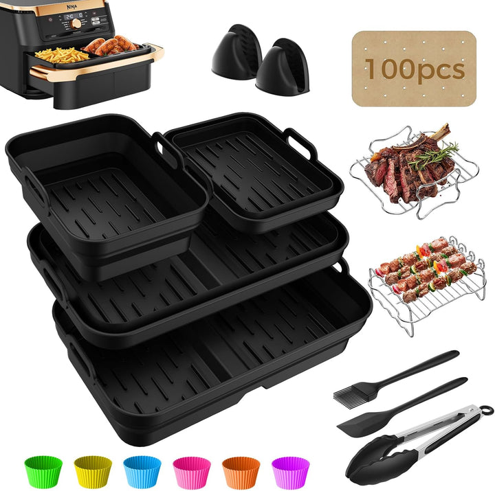 Heissluftfritteuse Zubehör für Ninja Foodi Flexdrawer 10,4L AF500EU & AF500EUCP - 3x Faltbare Siliko