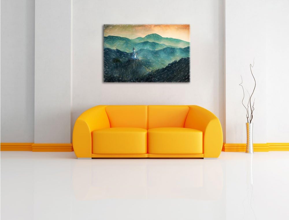 Pixxprint Buddha / 100x70cm Leinwandbild bespannt auf Holzrahmen/Wandbild Kunstdruck Dekoration, 100