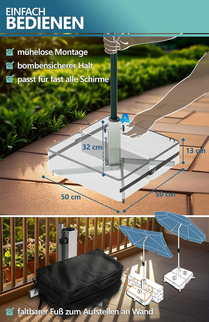4smile Sonnenschutz Balkon Set 3-teilig,Sonnenschirm rechteckig 200x125cm + Sonnenschirmständer + Sc